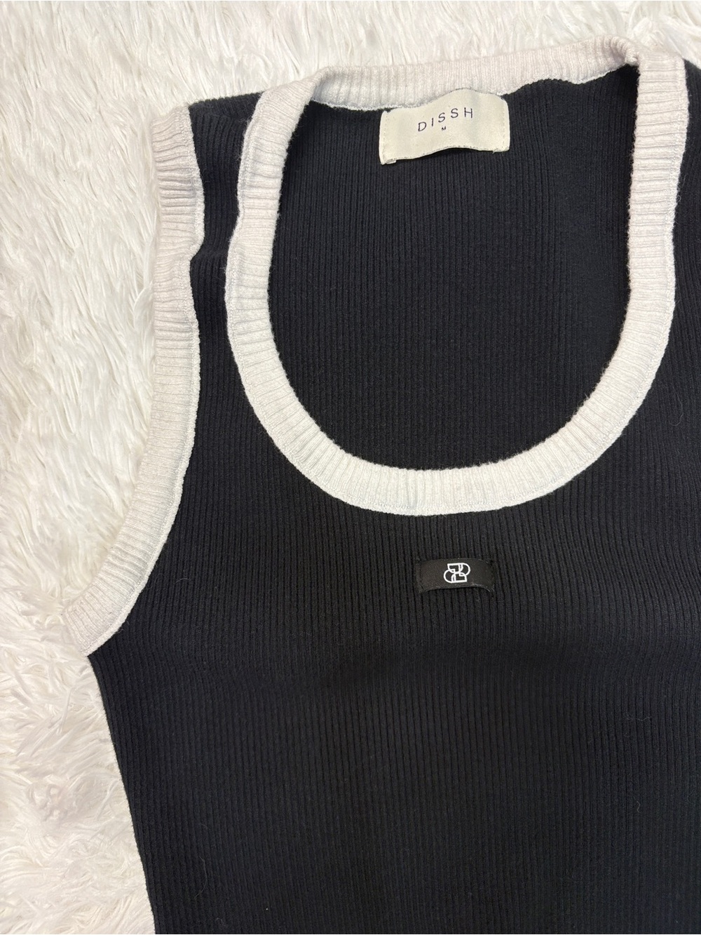 DISSH Signature Black White Contrast Midi Long Knit Tank Dress - Picture 5 of 7